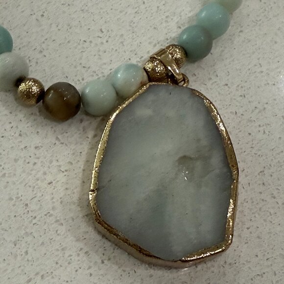 Artisan Agate Slice Pendant Mixed Material Necklace - Picture 4 of 11